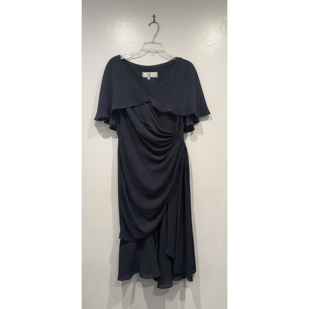 Vintage Nancy Johnson Navy Polka Dot Print Layered Dress Retro Classy Pin Up